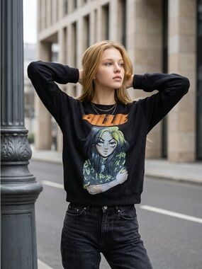 BILLIE EILISH
Anime Crew-neck world tour black graphic sweatshirt